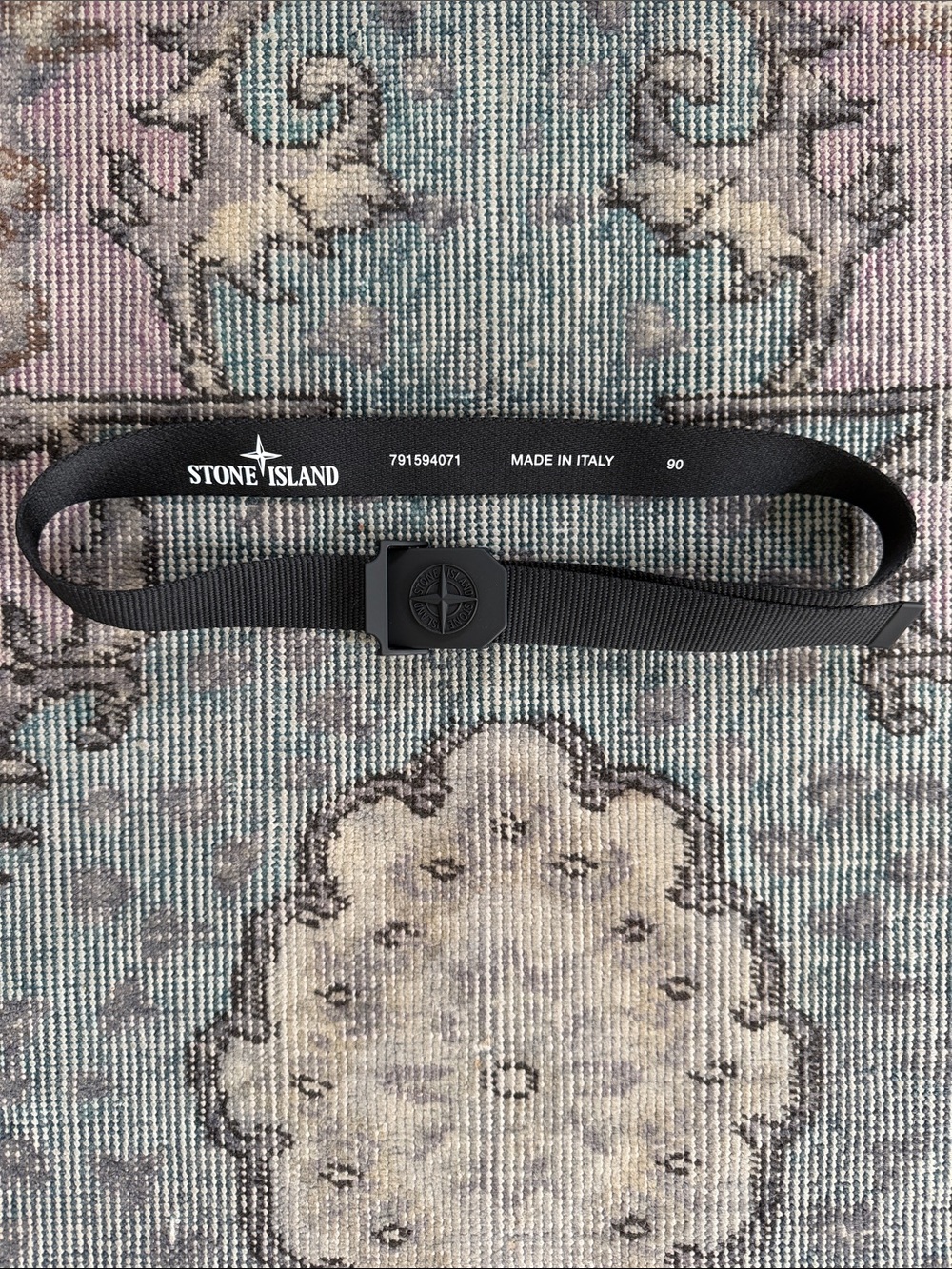 Stone Island Black Nylon Webbing Belt with Compass Buckle